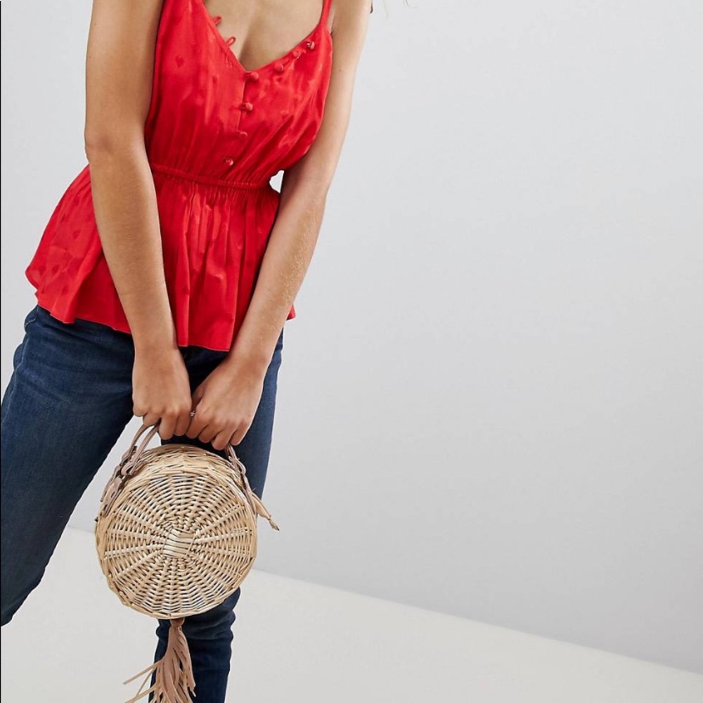 ASOS red luxe waisted cami in jacquard